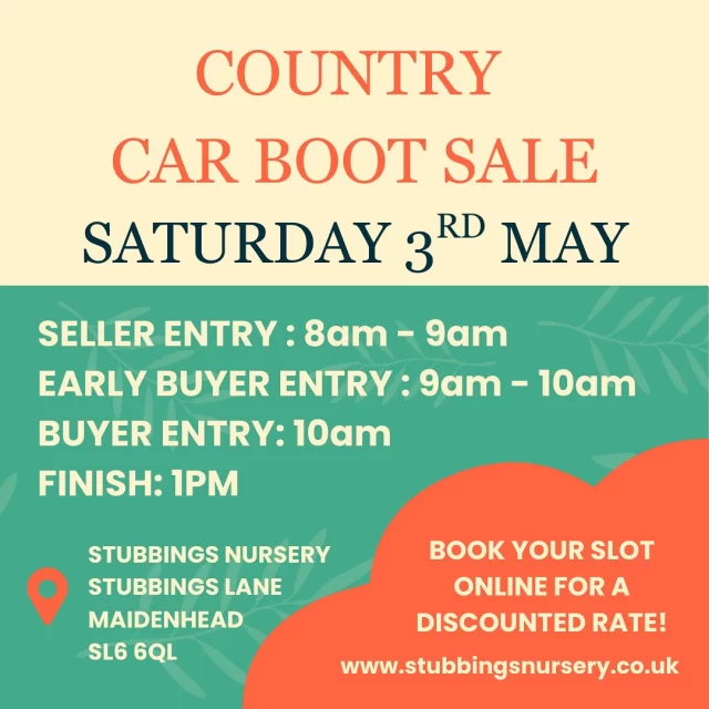 🚗 Stubbings Country Car Boots are BACK! Our first one of the season kicks off on Saturday 3rd May — and you don’t want to miss it!
🕗 SELLER ENTRY: 8am – 9am 🛍️ EARLY BUYER ENTRY: 9am – 10am 🚶‍♀️ GENERAL BUYER ENTRY: From 10am ⏰ FINISH: 1pm
Want a discounted rate? Book your seller spot online now! 👉 Head to our website for full details and to secure your space.
Let’s make this season the best one yet - see you there! 👋
#CarBootSale #StubbingsCarBoot #CountryMarketVibes #BargainHunt #LocalEvents #maidenhead #carbootberkshire #berkshireevents #markets #berkshiremarket